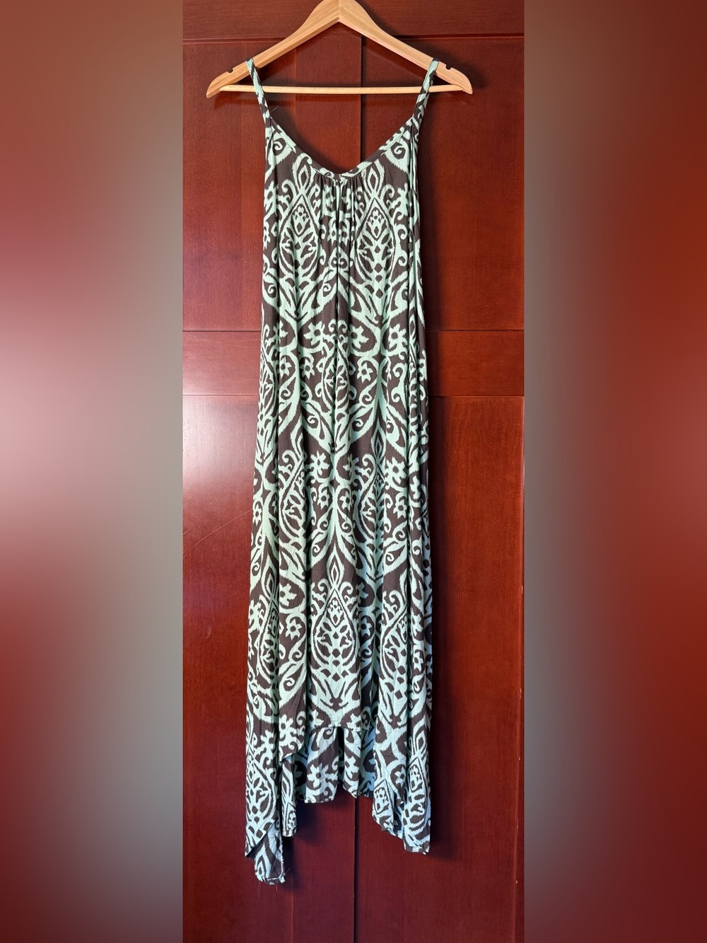 NaPua Collection Mint Green/Brown Hawaiian Print Maxi Dress NWT One Size